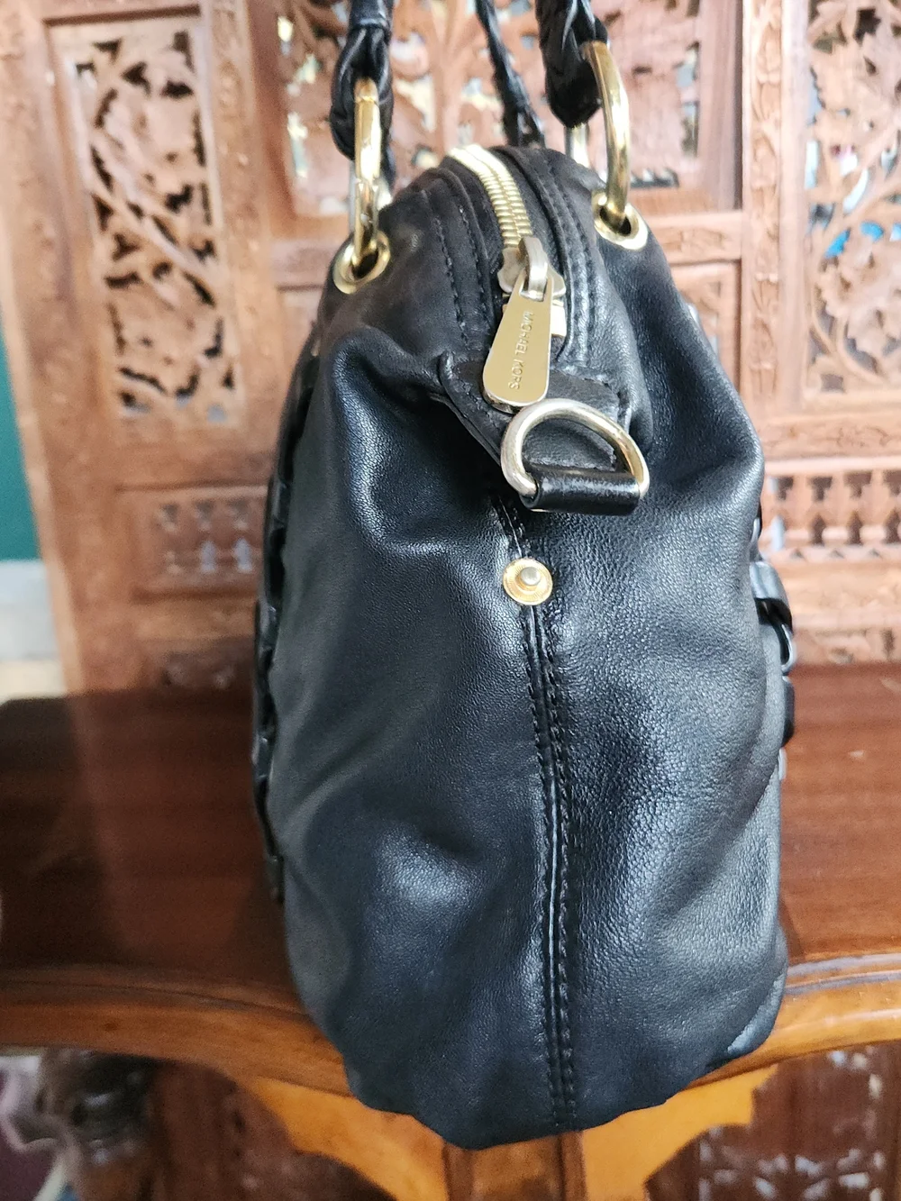 Michael Michael Kors Kenton Large Satchel - Corset / Braided - in Black